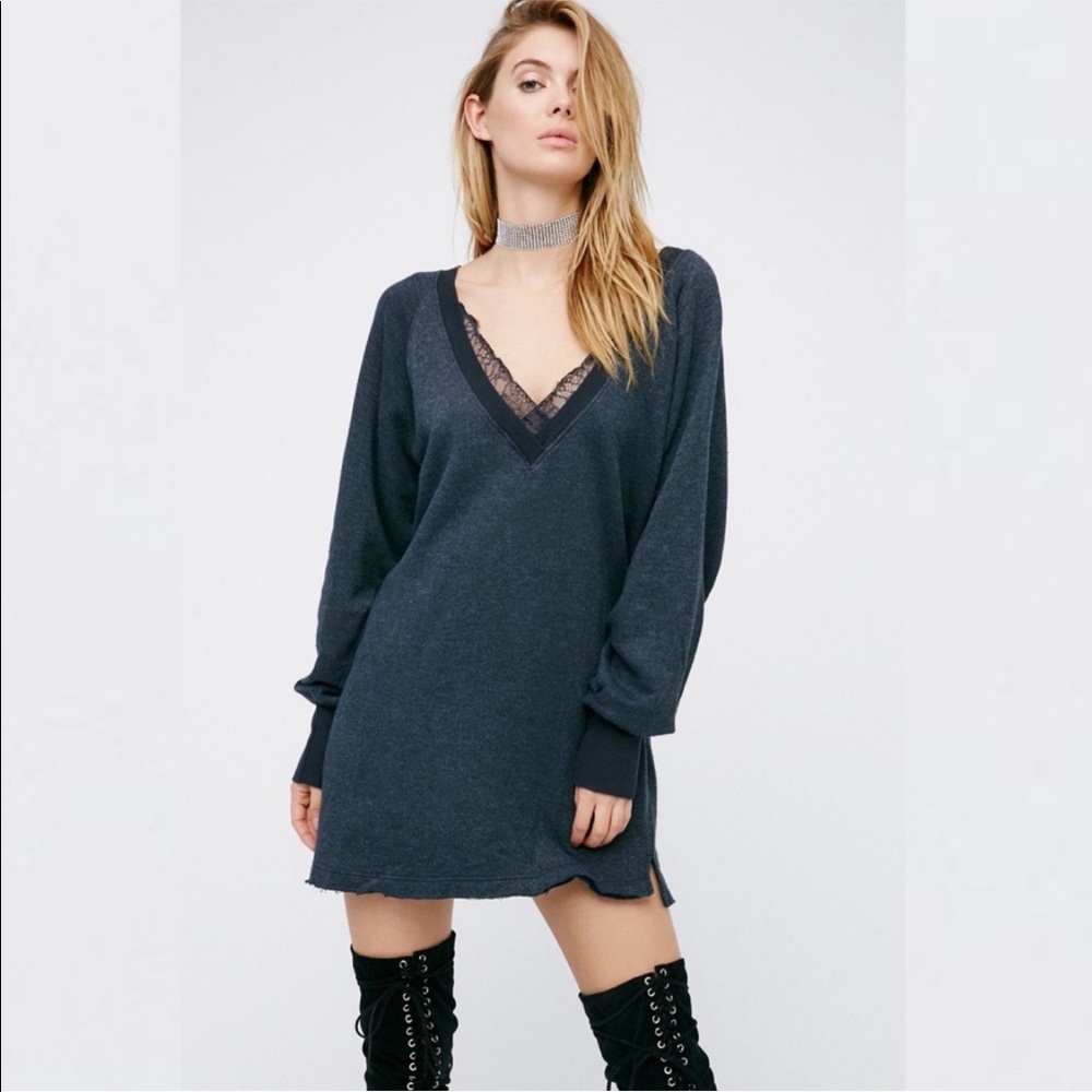 Free People Lace-Trim Sweatshirt Dress